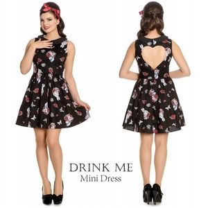 Hell Bunny Drink Me Alice Wonderland Mini Dress L